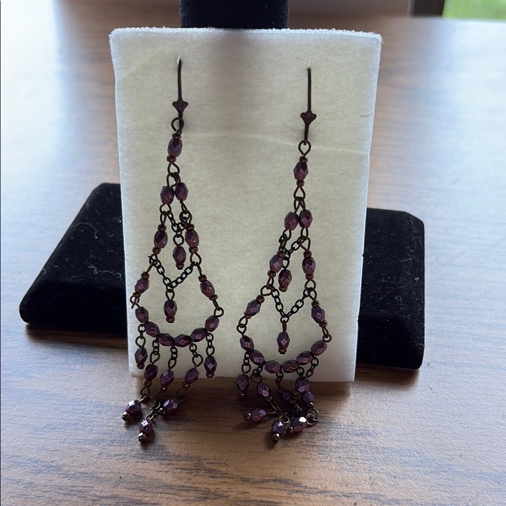Elegant Purple and brass Chandelier Earrings